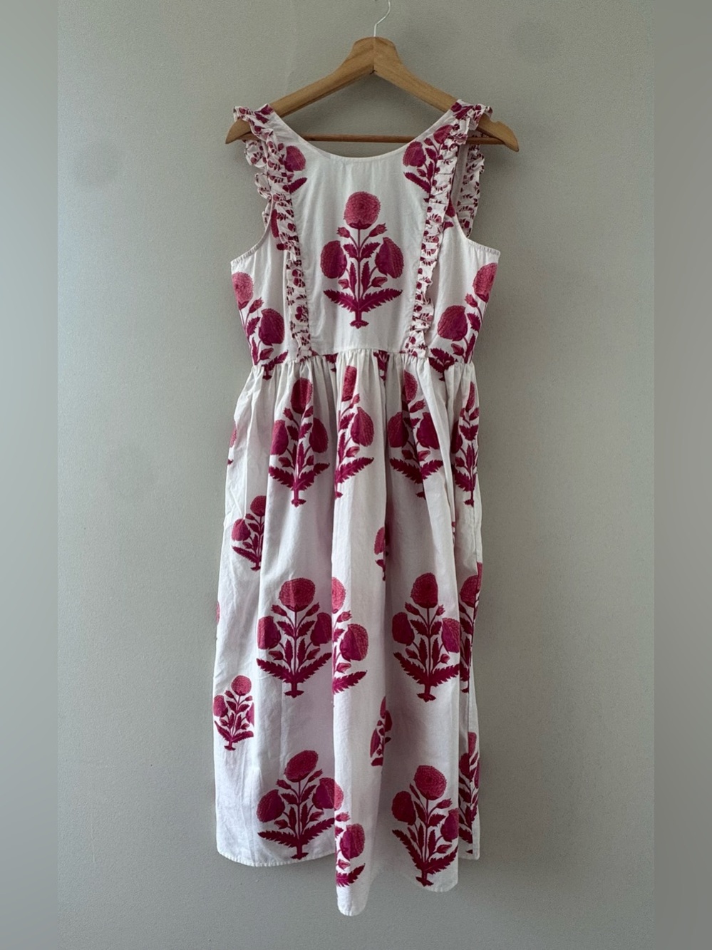Pink City Prints Small Cotton Tank Dress Flare Ruffle Pockets Summer Girly Beach